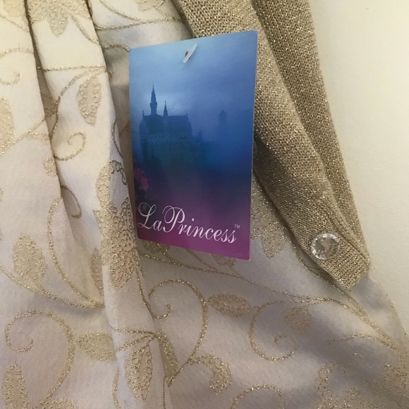 La Princess Gold Shimmer Sparkle Swiss Roses Dress - Picture 6 of 11